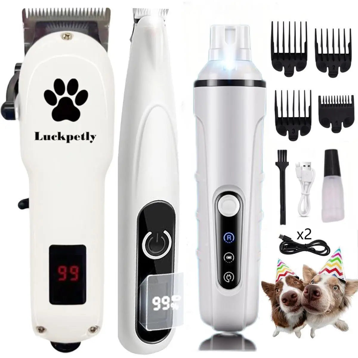 Set 3 Fully Equipped Pet Electric Hair Nail Trimmers Strong Power Low Noise Rechargeable Cordless Dog Cat Paw Pet Grooming