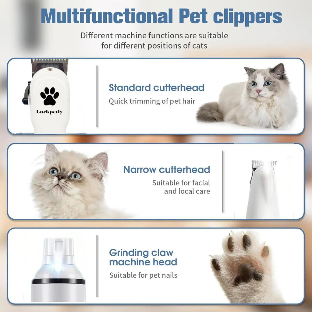 Set 3 Fully Equipped Pet Electric Hair Nail Trimmers Strong Power Low Noise Rechargeable Cordless Dog Cat Paw Pet Grooming