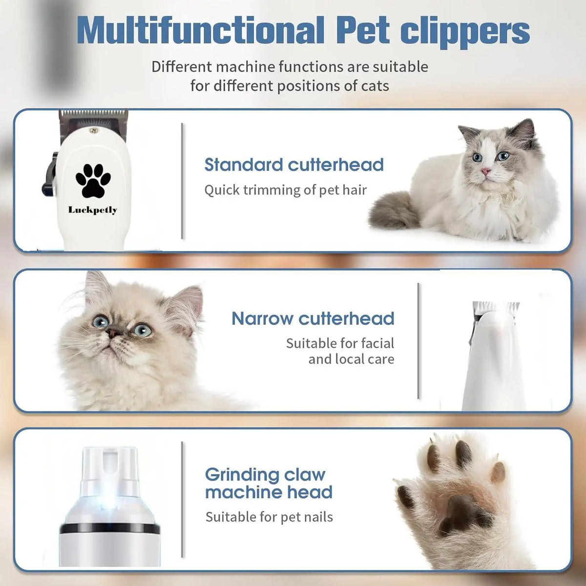 Set 3 Fully Equipped Pet Electric Hair Nail Trimmers Strong Power Low Noise Rechargeable Cordless Dog Cat Paw Pet Grooming