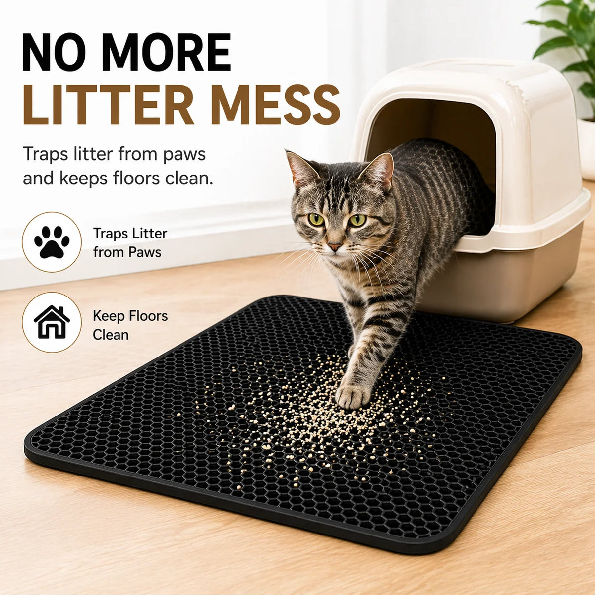 Cat Litter Mat, Honeycomb Double Layer Design, EVA Pad for Litter Box, Traps Urine & Scatter, Easy Clean Non-Slip Mat, Reduce Wa