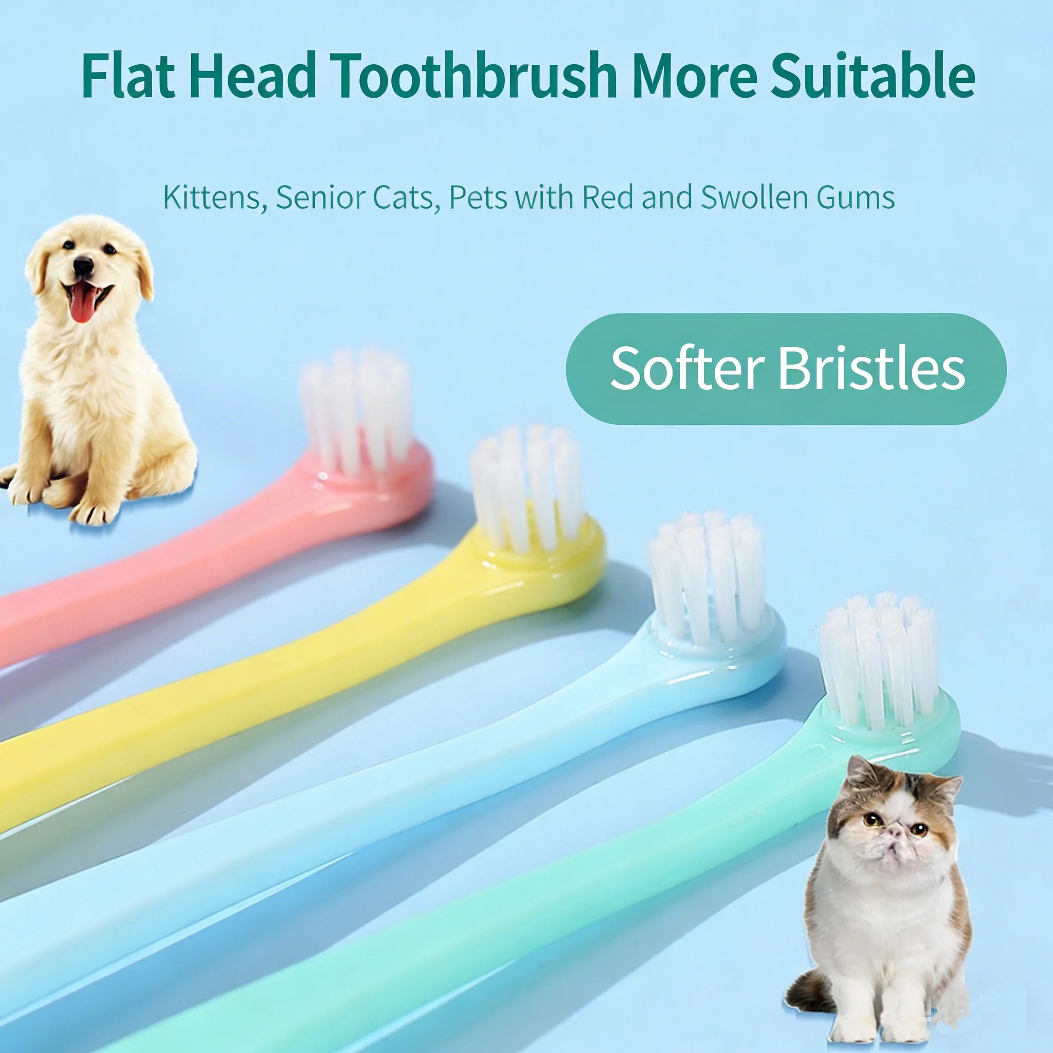 3 Pcs Pet Toothbrush Soft-bristled Toothbrush Designed For Easy Cleaning Teeth Of Cats & Dogs Suitable Small To Large Dogs, Cats