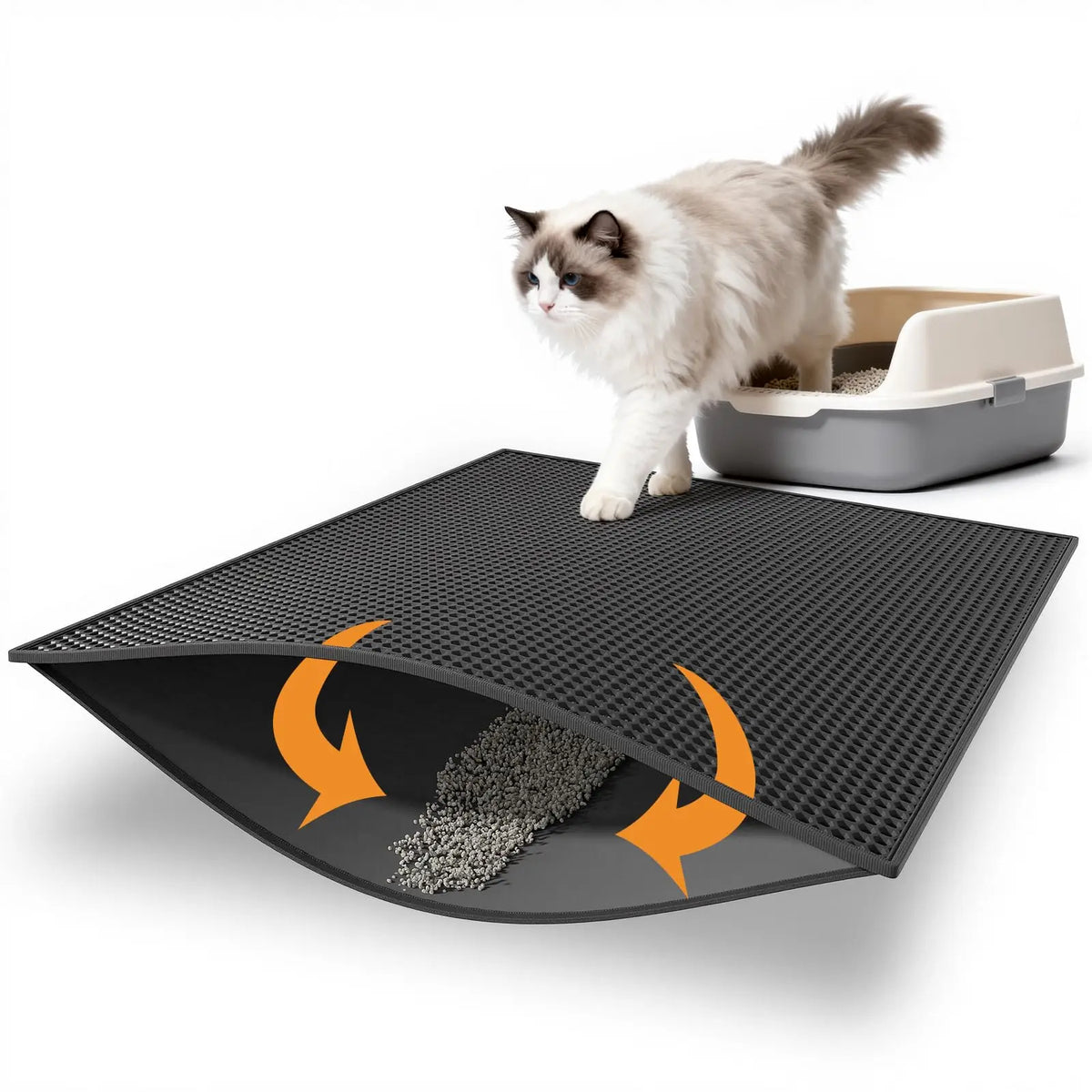 Cat Litter Mat, Honeycomb Double Layer Design, EVA Pad for Litter Box, Traps Urine & Scatter, Easy Clean Non-Slip Mat, Reduce Wa
