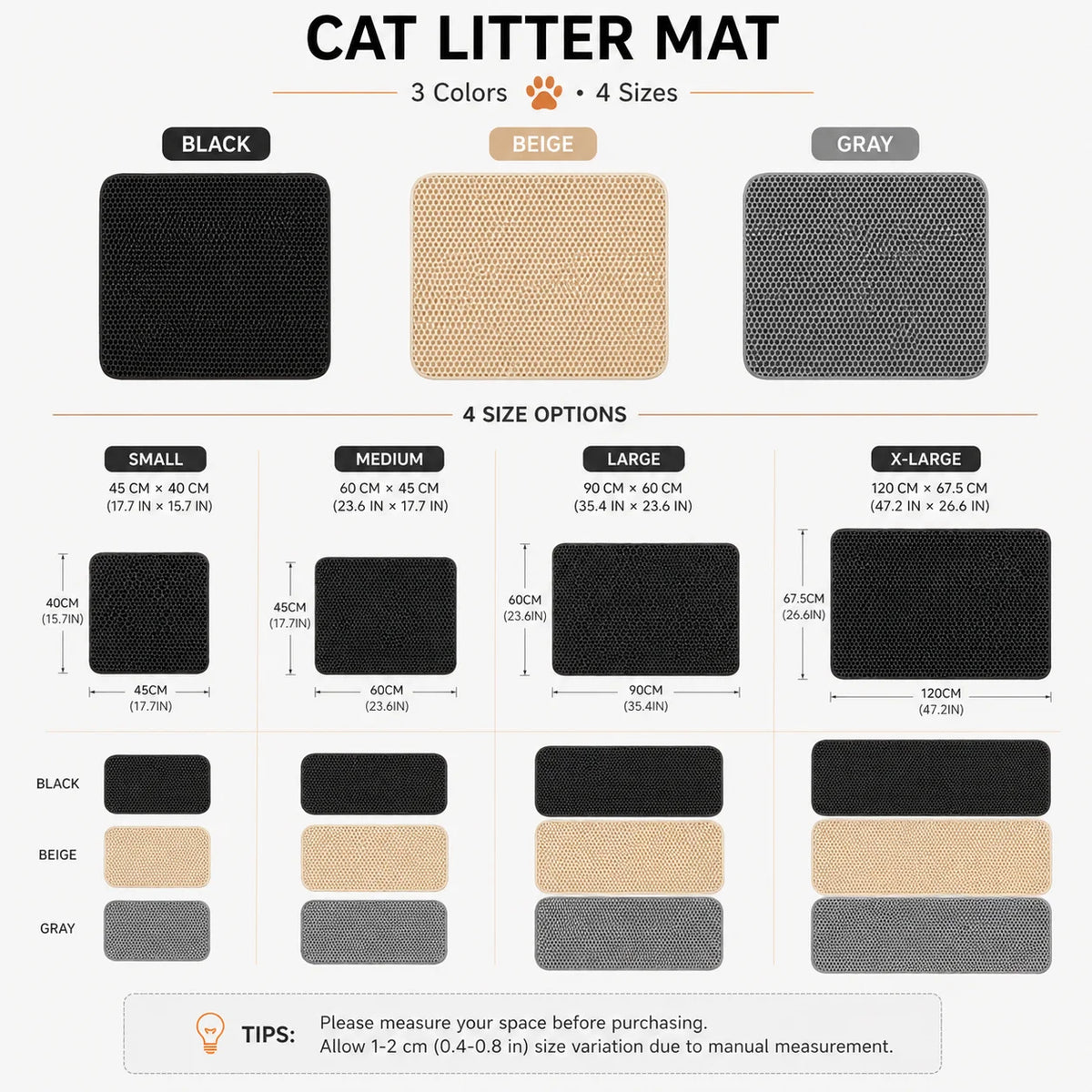 Cat Litter Mat, Honeycomb Double Layer Design, EVA Pad for Litter Box, Traps Urine & Scatter, Easy Clean Non-Slip Mat, Reduce Wa