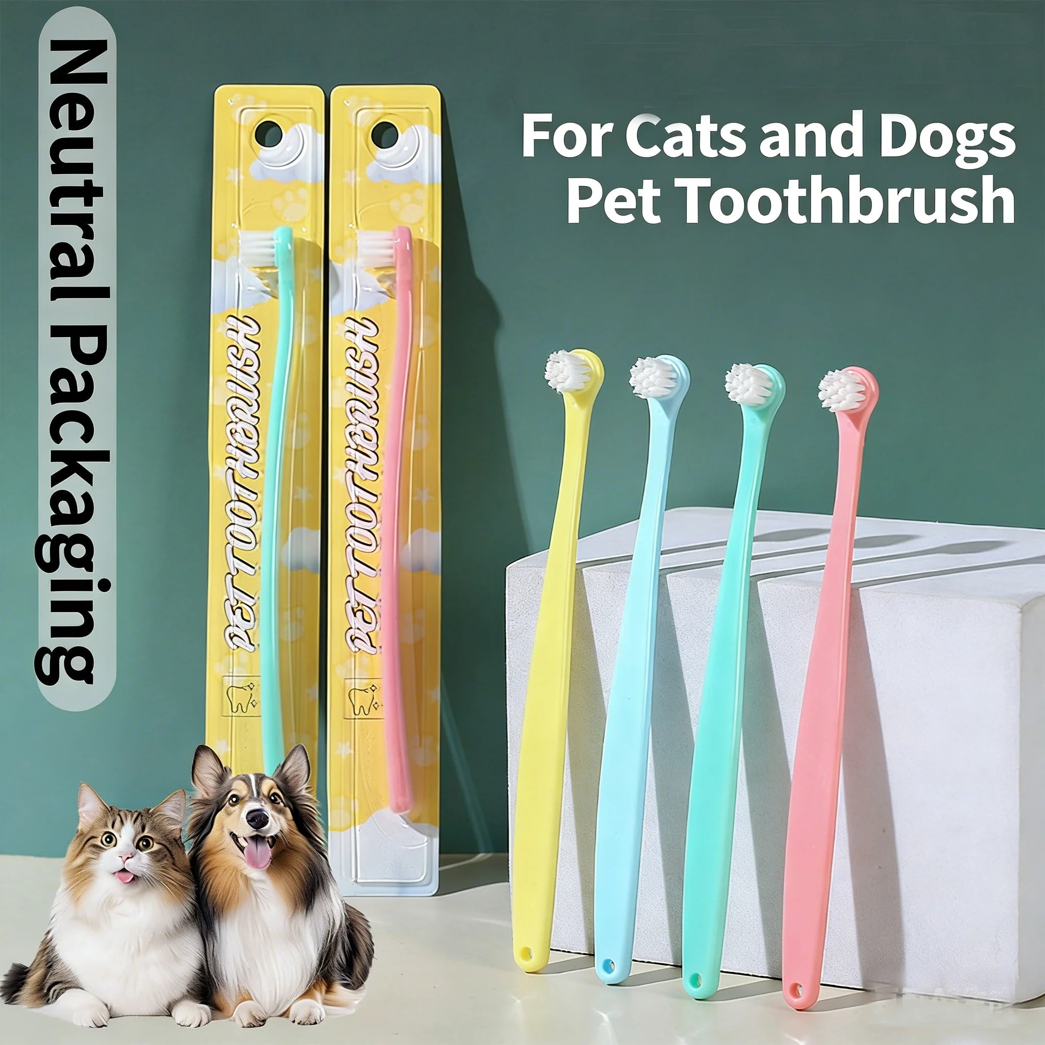 3 Pcs Pet Toothbrush Soft-bristled Toothbrush Designed For Easy Cleaning Teeth Of Cats & Dogs Suitable Small To Large Dogs, Cats