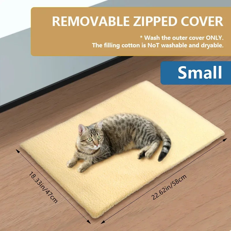 Self Warming Cat Bed Heating Cat Dog Mat Extra Warm Thermal Pet Pad for Pets with Removable Cover Non-Slip Bottom Non Electric
