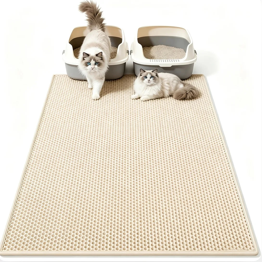 Cat Litter Mat, Honeycomb Double Layer Design, EVA Pad for Litter Box, Traps Urine & Scatter, Easy Clean Non-Slip Mat, Reduce Wa