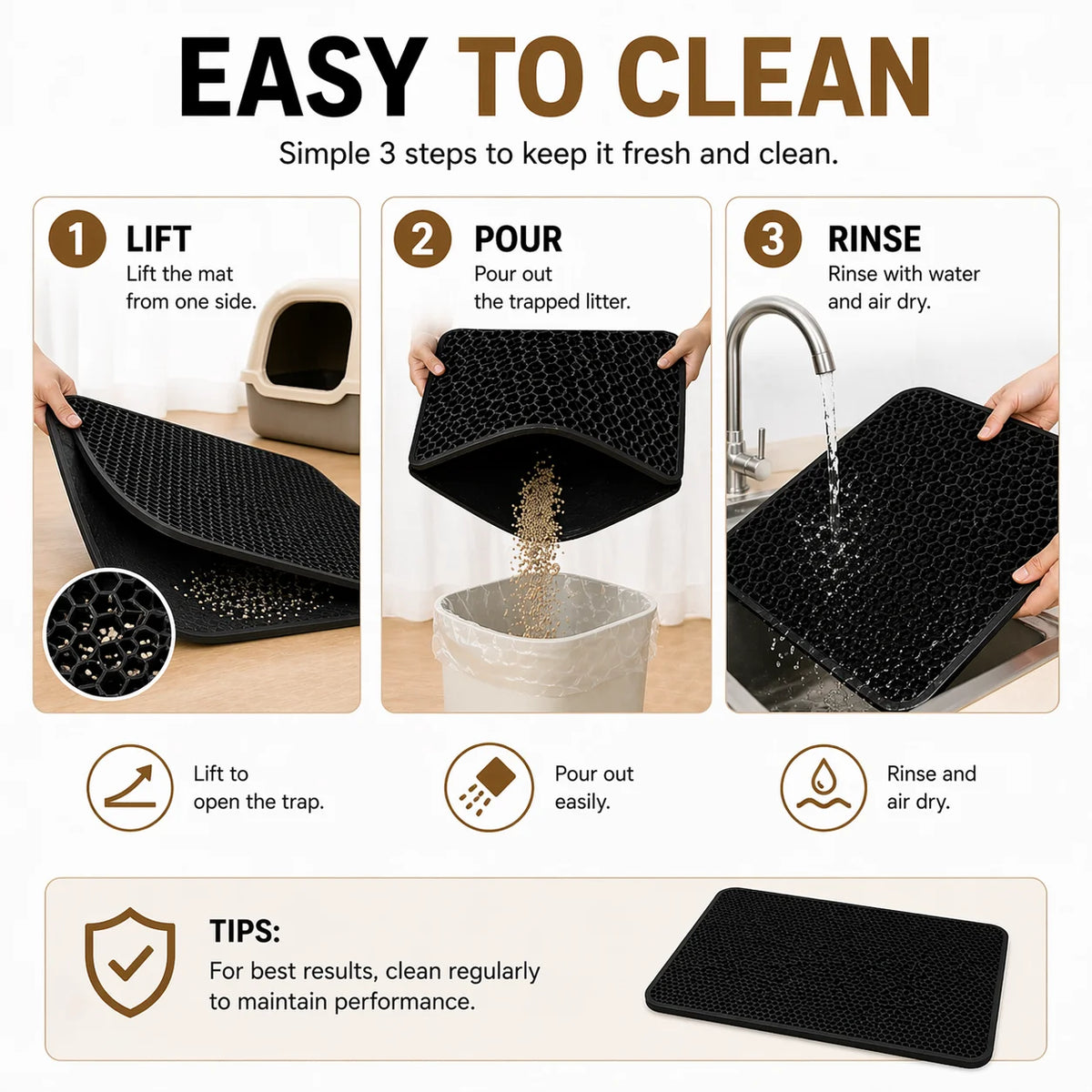 Cat Litter Mat, Honeycomb Double Layer Design, EVA Pad for Litter Box, Traps Urine & Scatter, Easy Clean Non-Slip Mat, Reduce Wa